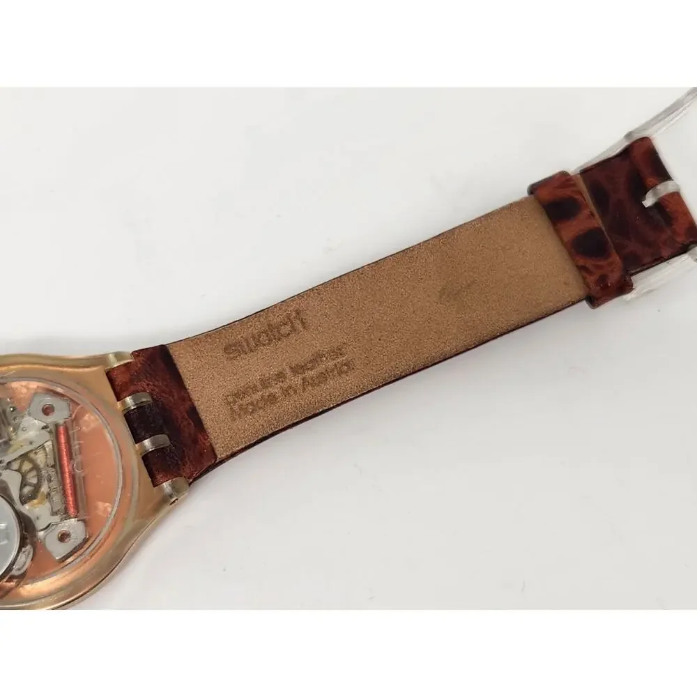 Vintage AG 1991 Swatch Watch Copper/Black Tone Leather Band Wt Case -New Battery